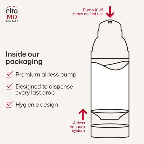Elta MD skincare product packaging with airless pump illustration and text on a white background