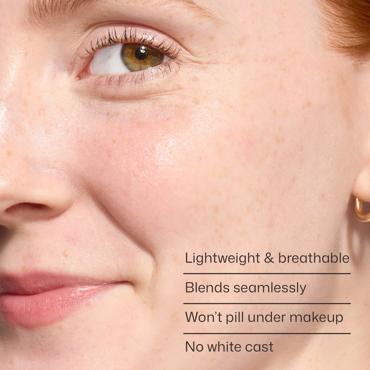 Close up image of model wearing UV Clear SPF