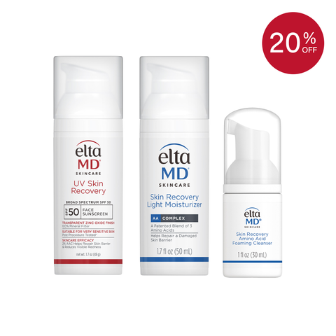 Eleta MD skincare products on a white background with a 20% off badge.