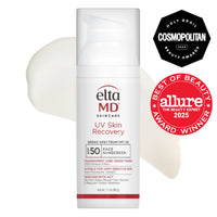 Slide 1 - Eltma MD UV Skin Recovery sunscreen with awards on a white background